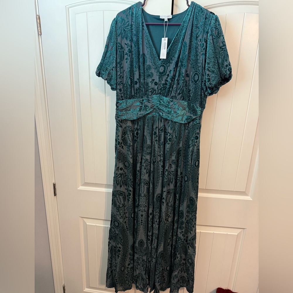 Baltic Born Dark Teal Velvet Burnout Maxi Dress 1X